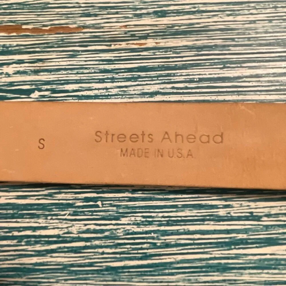 Streets Ahead Vintage Crock Embossed Leather/Aged Silver Medallion Belt